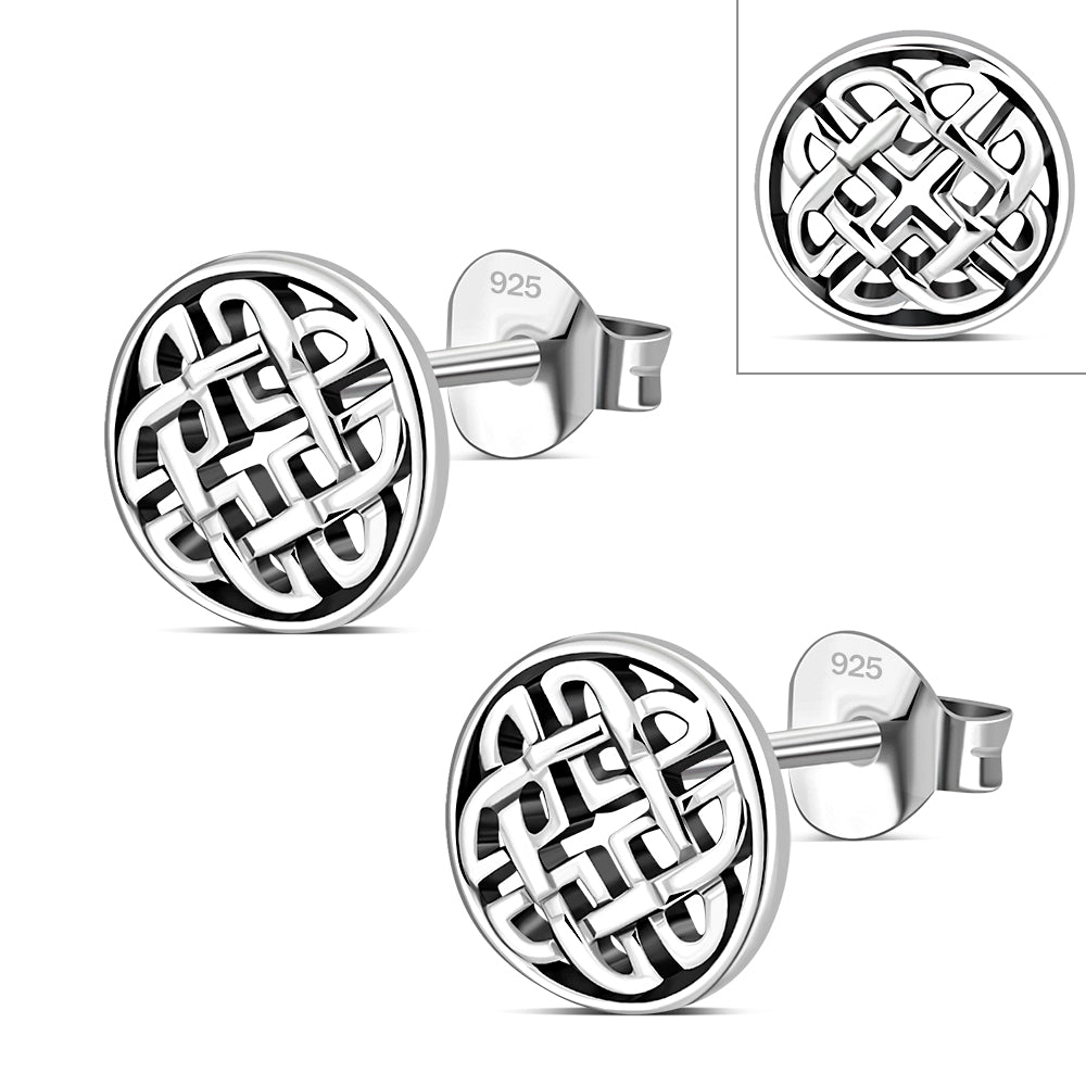 Round Celtic Knot Stud Silver Earrings