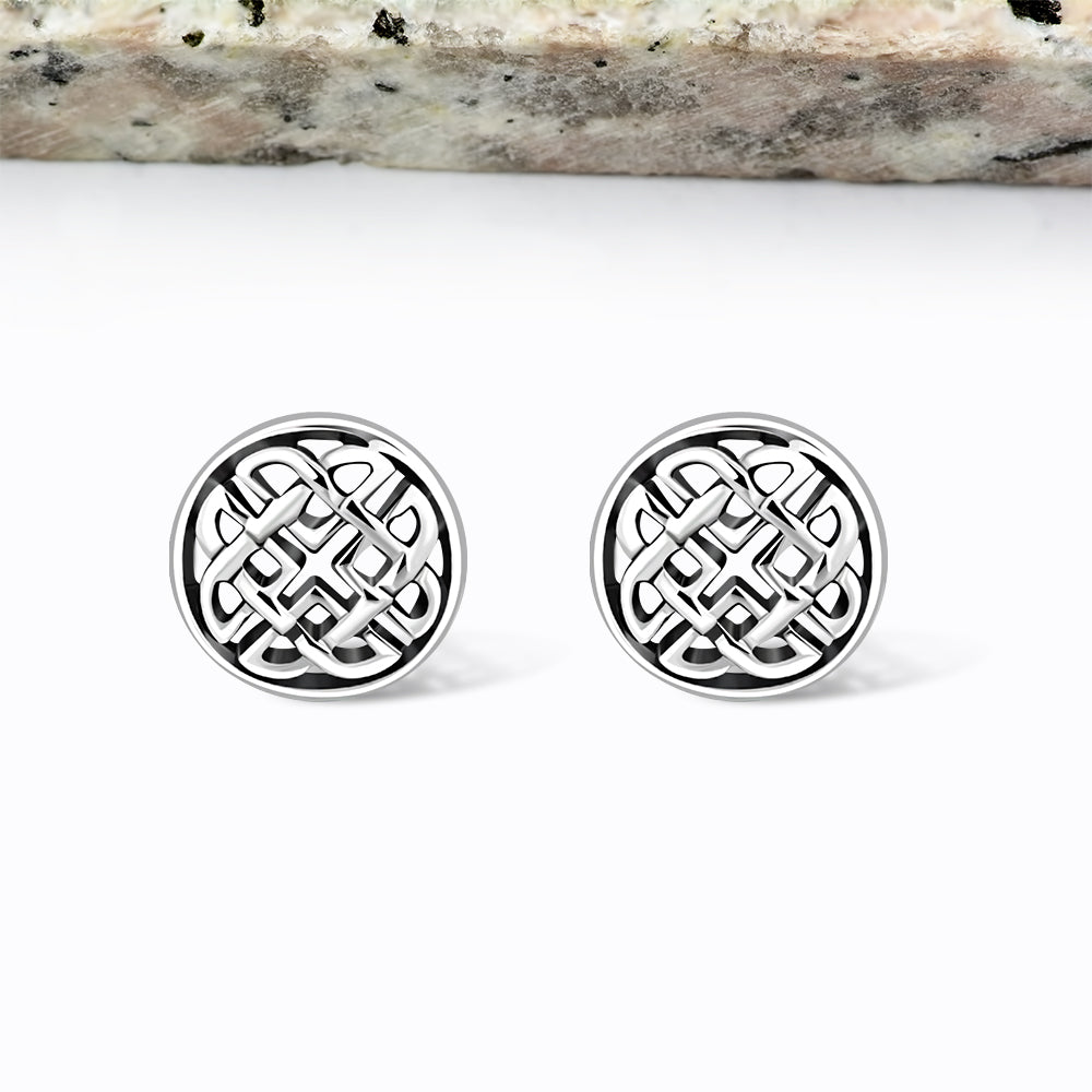 Round Celtic Knot Stud Silver Earrings