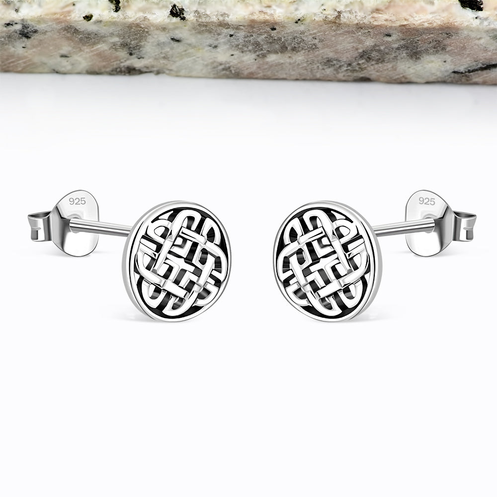 Round Celtic Knot Stud Silver Earrings