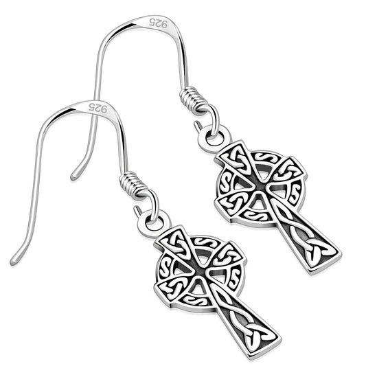 Celtic Cross Plain Sterling Silver Earrings