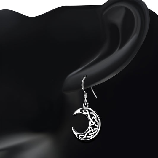 Left and Right Crescent Celtic Knot Silver Earrings