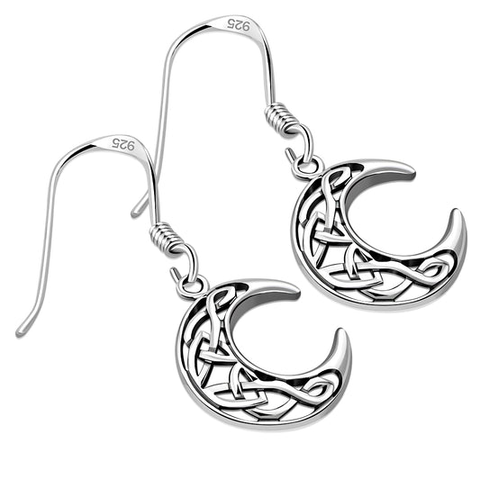 Left and Right Crescent Celtic Knot Silver Earrings