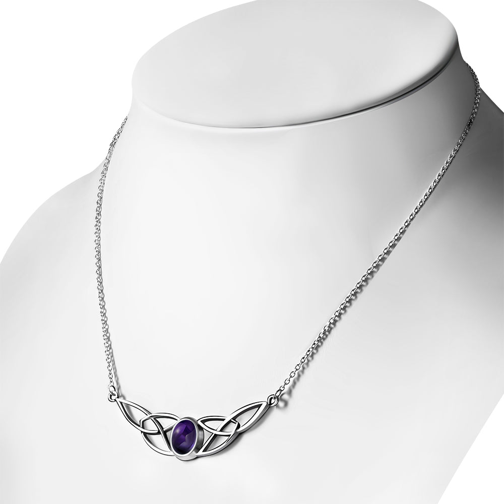 Amethyst Stone Celtic Knot Silver Necklace 42cm / 16.5 Inch