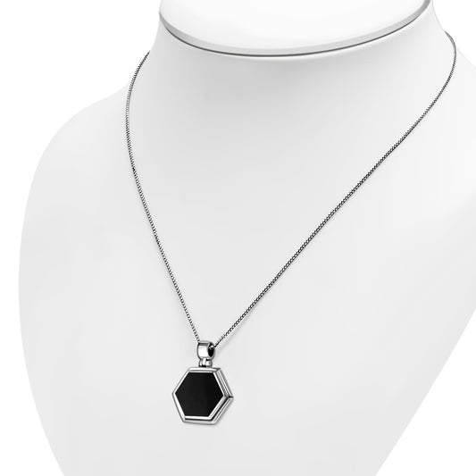Black Onyx Hexagon Silver Pendant