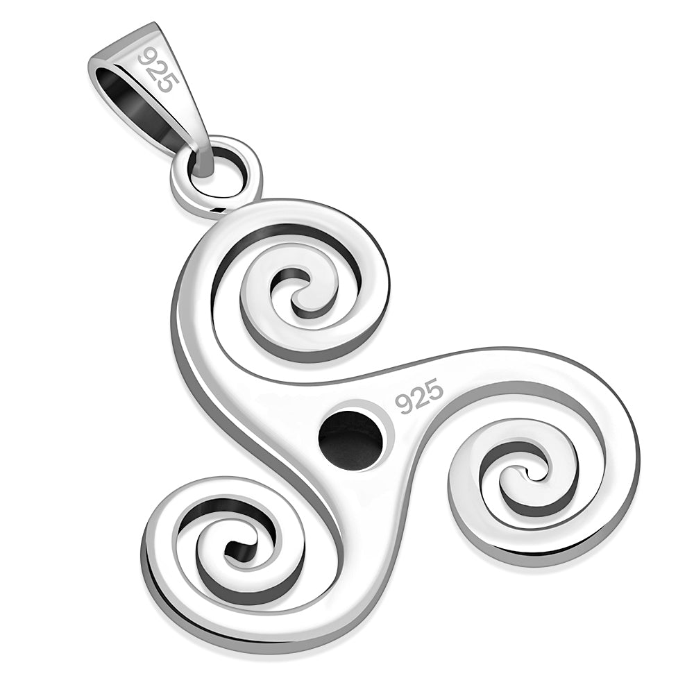 Black Onyx Triskele Triskelion Triple Archimedean Spiral Celtic Silver Pendant