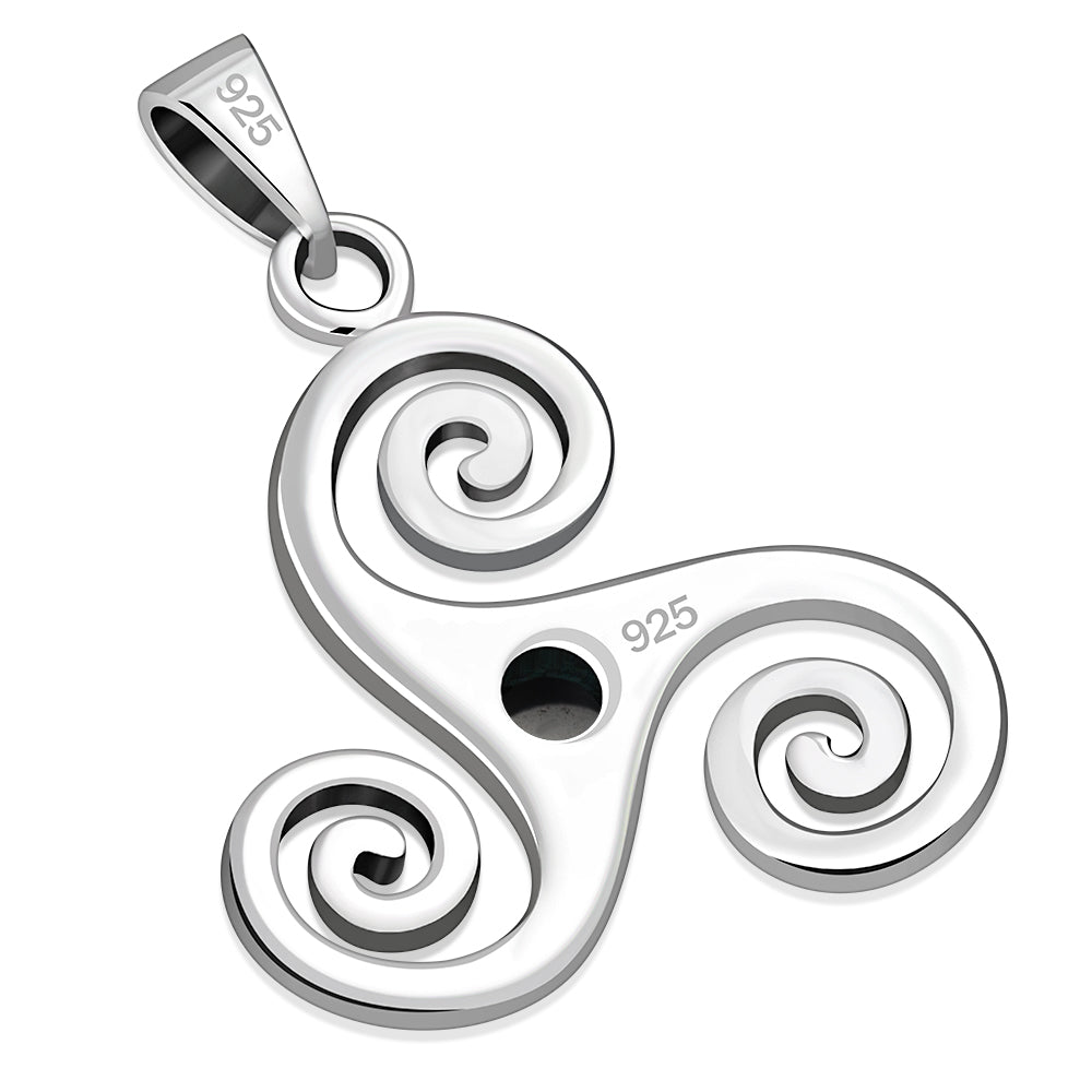 Rainbow Moonstone Triskele Triskelion Triple Archimedean Spiral Celtic Silver Pendant