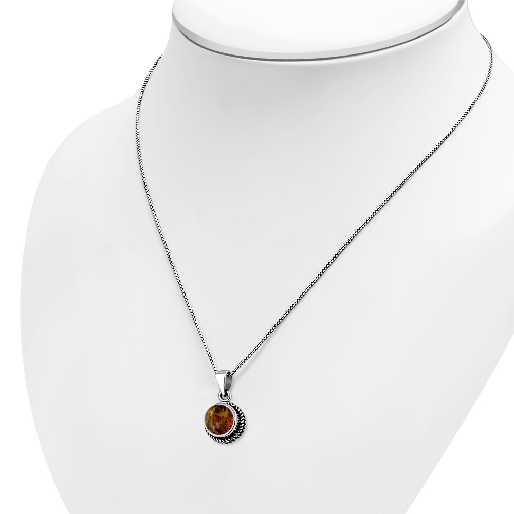 Baltic Amber Round Silver Pendant