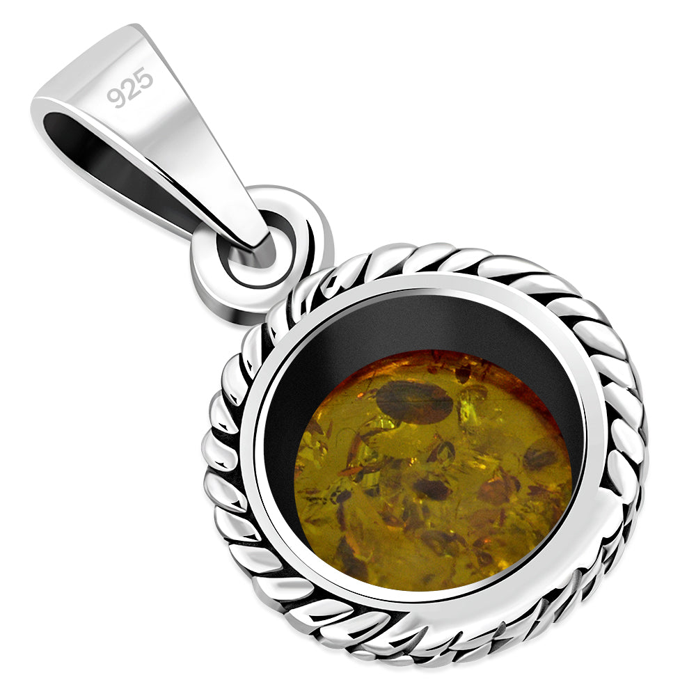 Baltic Amber Round Silver Pendant