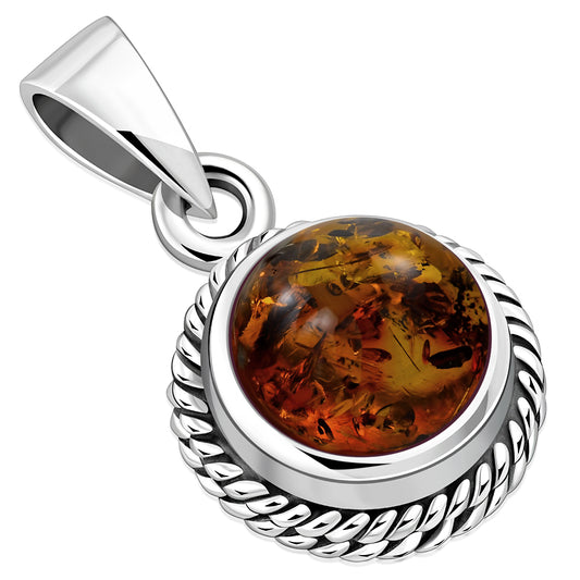 Baltic Amber Round Silver Pendant