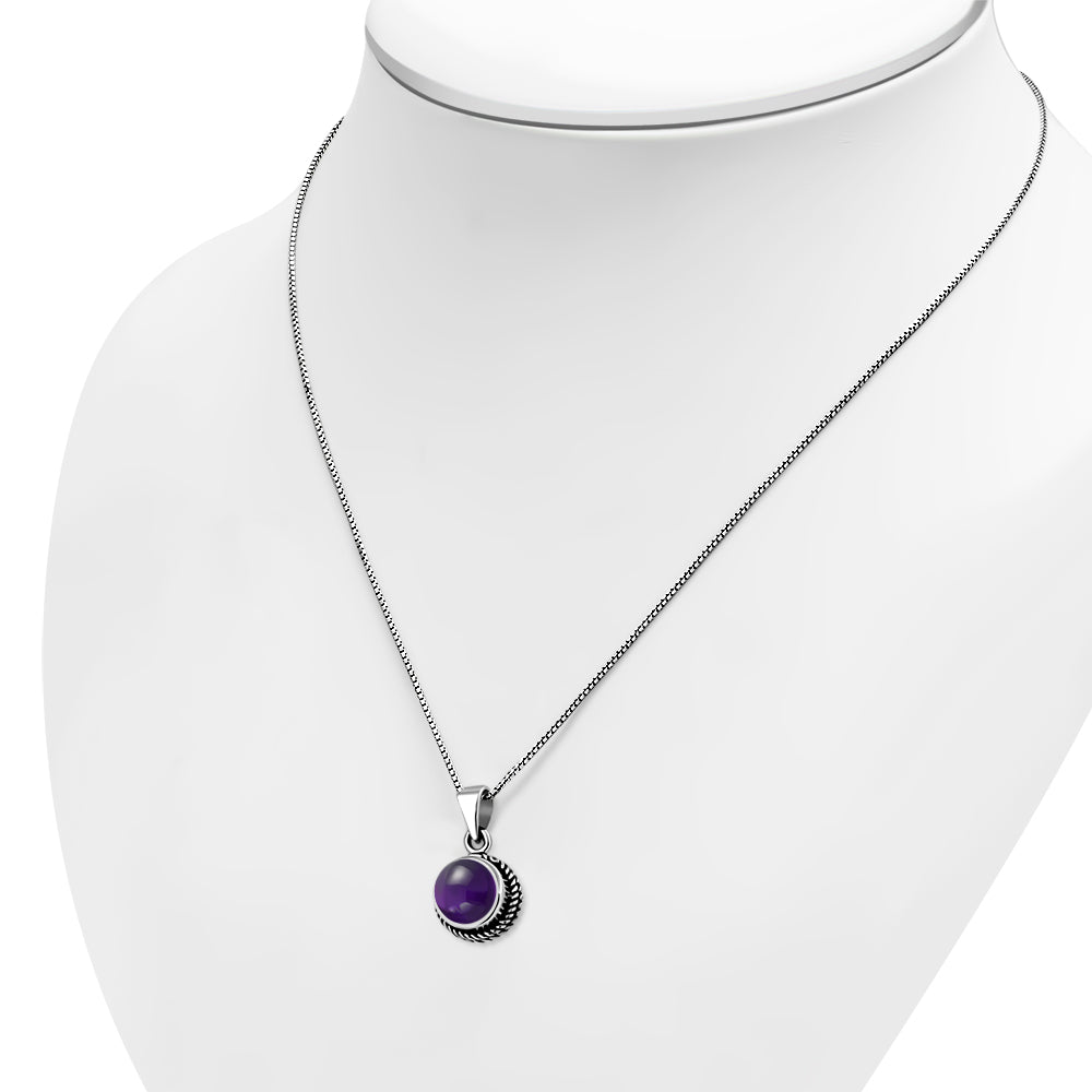 Amethyst Stone Round Silver Pendant