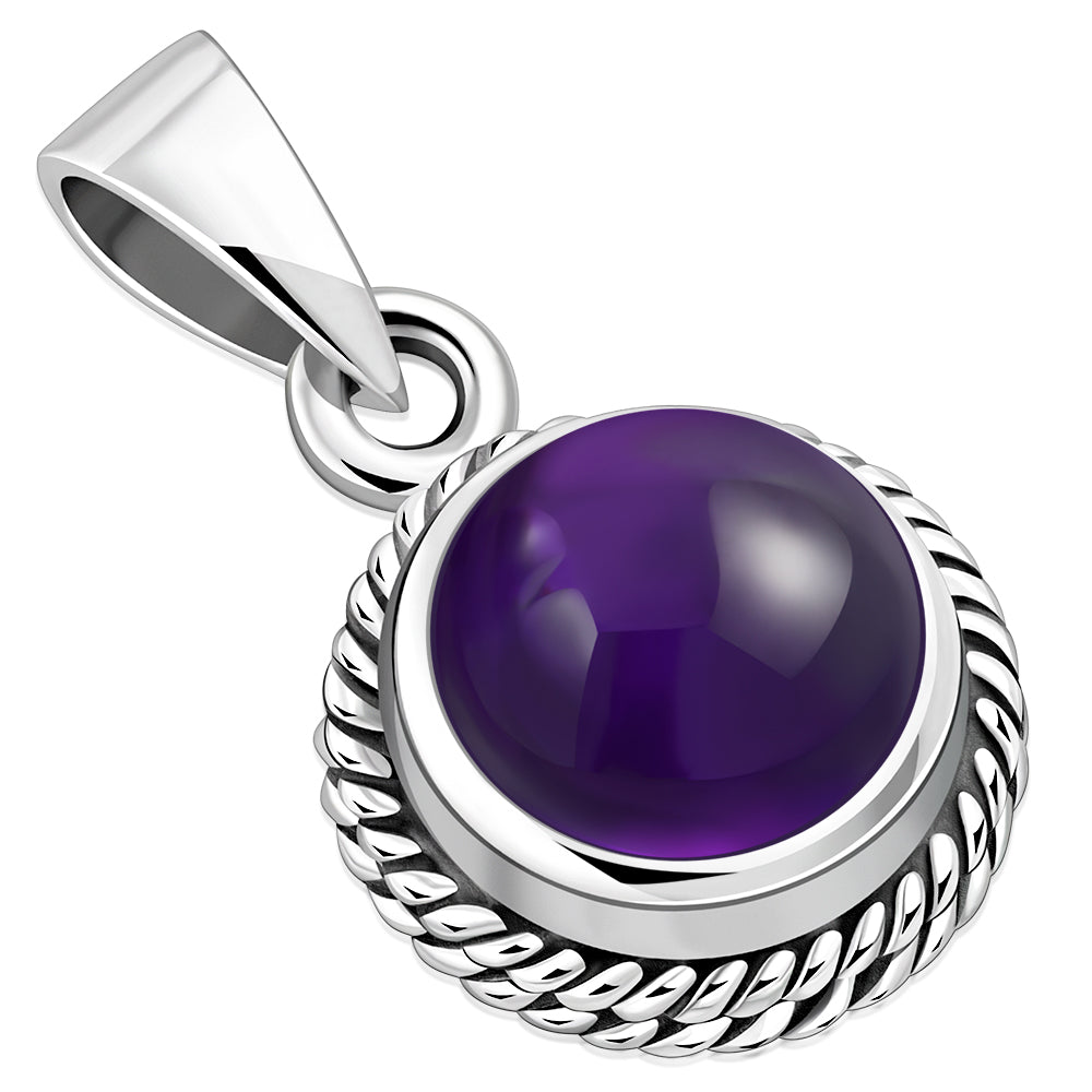 Amethyst Stone Round Silver Pendant