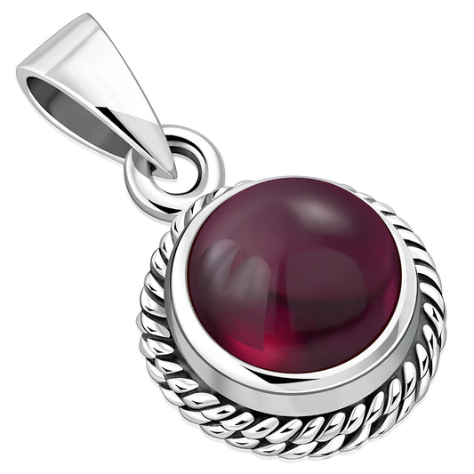 Garnet Stone Round Silver Pendant
