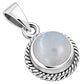 Rainbow Moonstone Round Silver Pendant