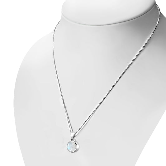 Rainbow Moonstone Round Silver Pendant