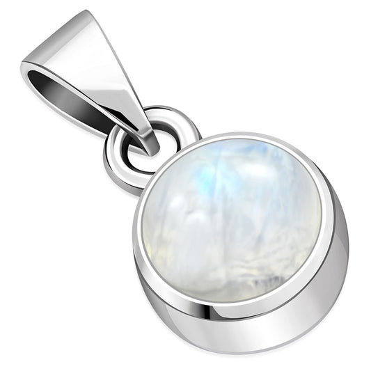 Rainbow Moonstone Round Silver Pendant