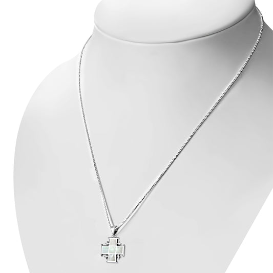 Mother of Pearl Jerusalem Cross Silver Pendant