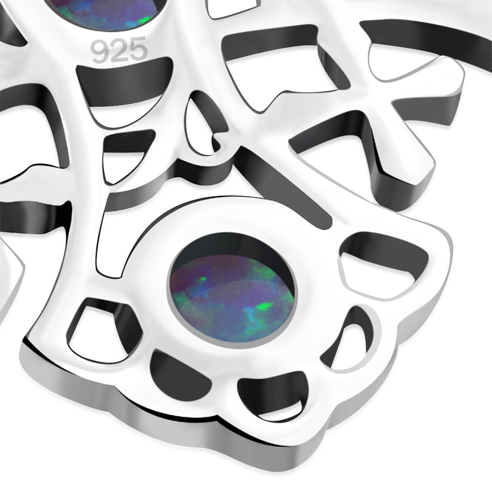 Synthetic Blue Opal Jerusalem Cross Silver Pendant