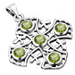 Large Peridot Stone Jerusalem Cross Silver Pendant