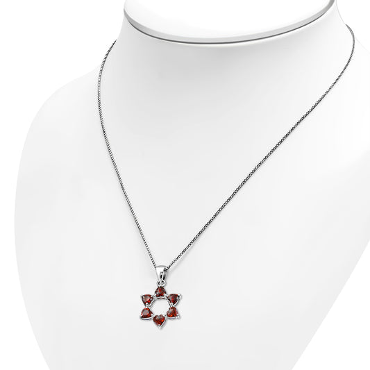 Heart Shape Garnet CZ Star David Silver Pendant