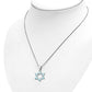 Heart Shape Blue Topaz CZ Star of David Silver Pendant