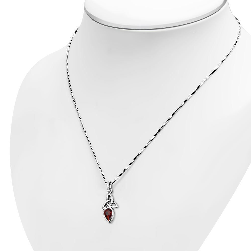 Garnet CZ Tiny Celtic Trinity Knot Silver Pendant