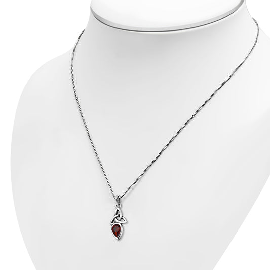 Garnet CZ Tiny Celtic Trinity Knot Silver Pendant