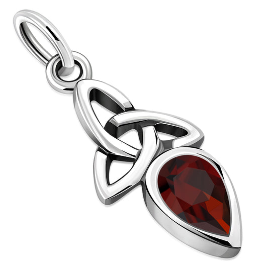 Garnet CZ Tiny Celtic Trinity Knot Silver Pendant
