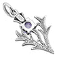 Tiny Silver Scottish Thistle Pendant set w/ Faceted Amethyst Stone