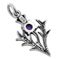 Tiny Silver Scottish Thistle Pendant set w/ Amethyst Cabochon