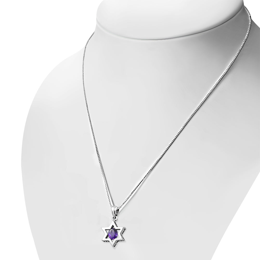 Amethyst CZ Star of David Silver Pendant