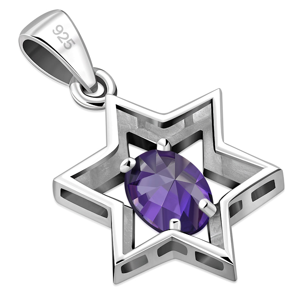 Amethyst CZ Star of David Silver Pendant