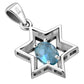 Blue Topaz CZ Star of David Silver Pendant