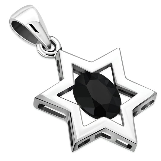 Faceted Black Onyx Star of David Silver Pendant