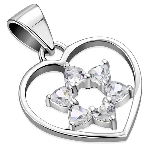 Heart Star of David Silver Pendant set w/ Clear CZ