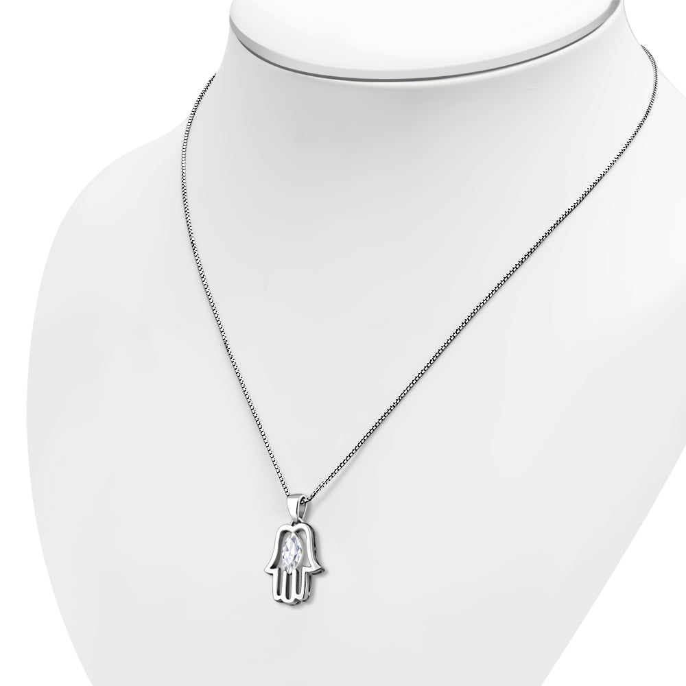 Clear CZ Hamsa Silver Pendant