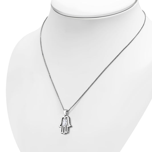 Clear CZ Hamsa Silver Pendant