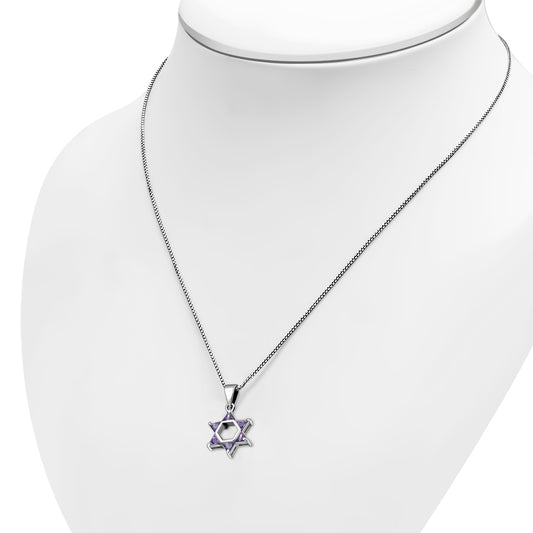 Tiny Star of David Silver Pendant set w/ Amethyst CZ