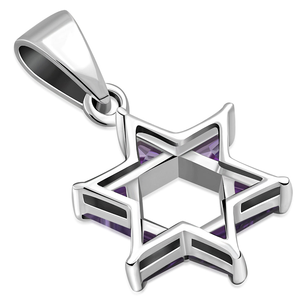 Tiny Star of David Silver Pendant set w/ Amethyst CZ