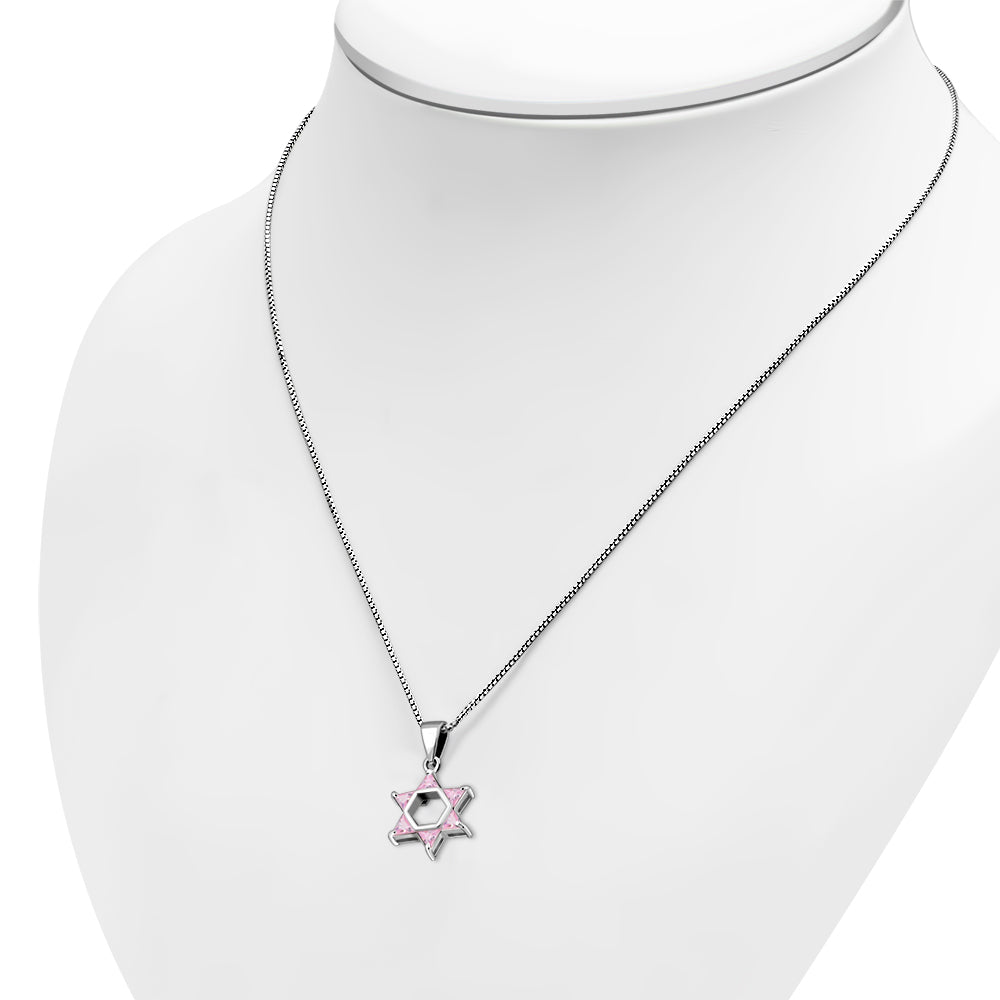 Tiny Star of David Silver Pendant set w/ Pink CZ