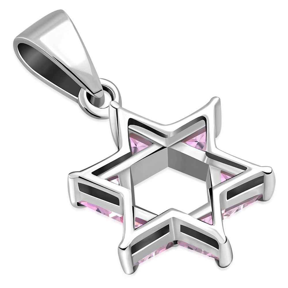 Tiny Star of David Silver Pendant set w/ Pink CZ