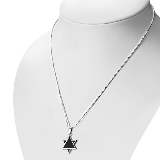 Star of David Jewish Judaica Hebrew 925 Sterling Silver Pendant With Black Onyx