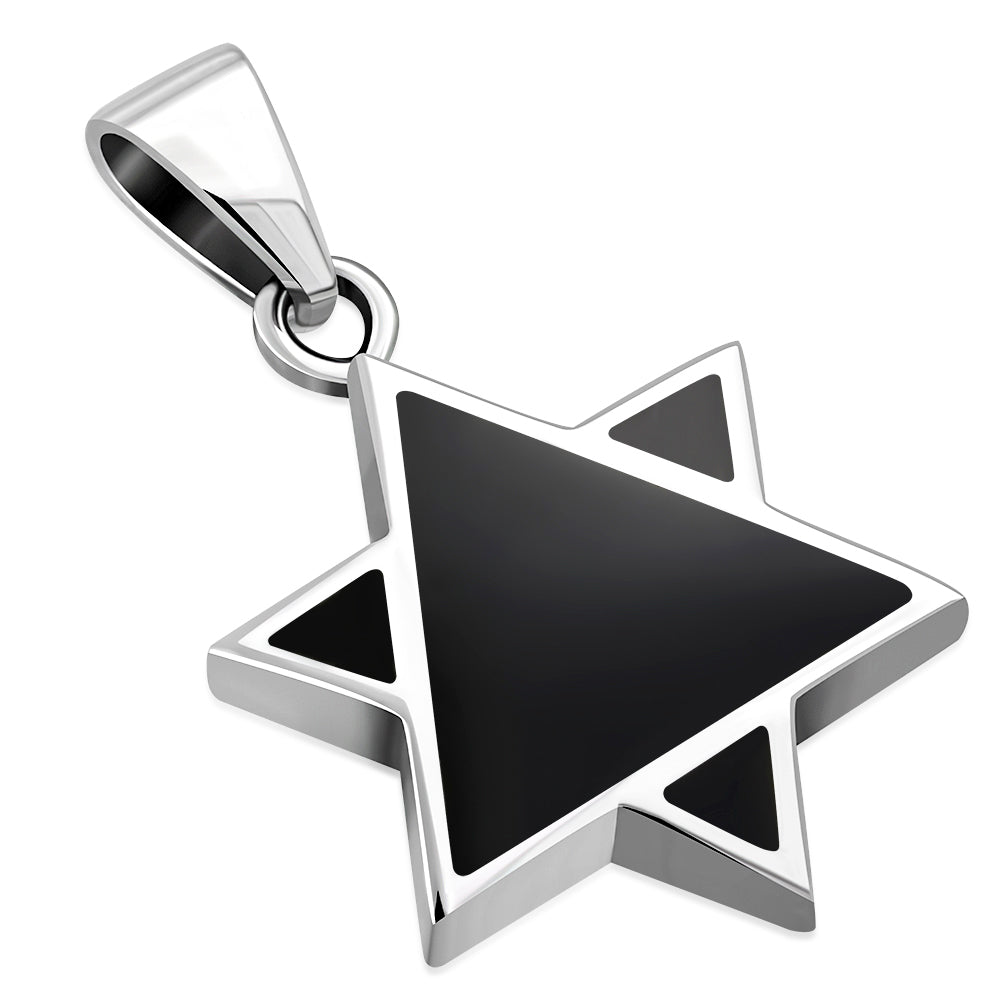 Star of David Jewish Judaica Hebrew 925 Sterling Silver Pendant With Black Onyx