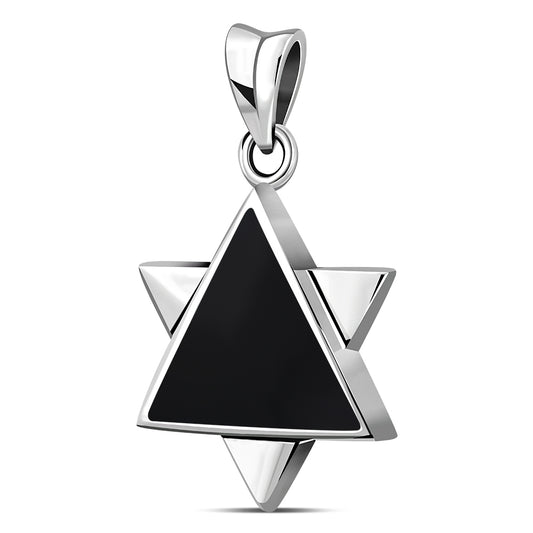 Star of David Jewish Judaica Hebrew 925 Sterling Silver Pendant With Black Onyx