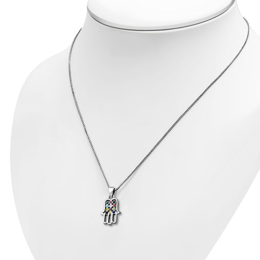 Tiny Hamsa Hoshen Silver Pendant w/ Swarovski