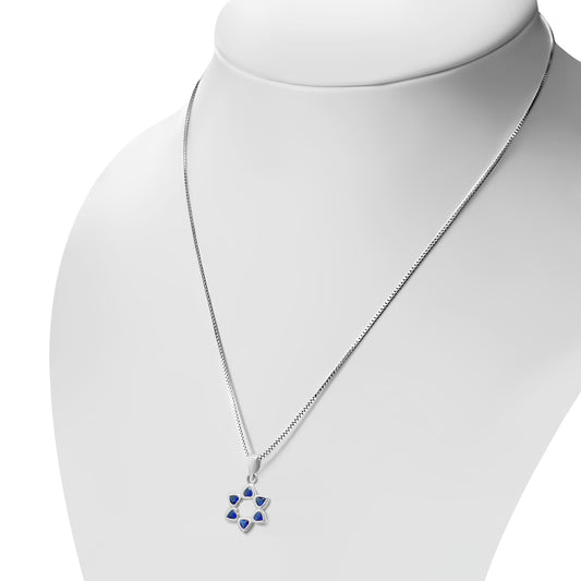 Heart Shape Blue CZ Star David Silver Pendant