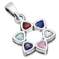 Mix Color CZ Heart Shape Star David Silver Pendant