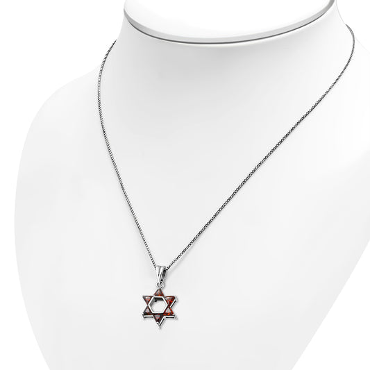 Garnet CZ Medium Star of David Silver Pendant