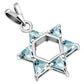 Blue Topaz CZ Large Star David Silver Pendant