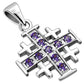 Small Amethyst CZ Jerusalem Cross Silver Pendant