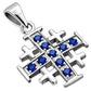 Blue Sapphire CZ Jerusalem Cross Silver Pendant